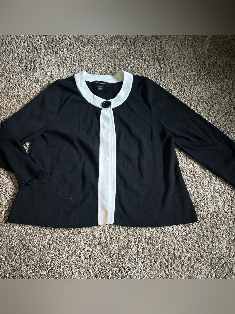 Cable & Gauge Black and White 1  Button Cardigan Sz Large